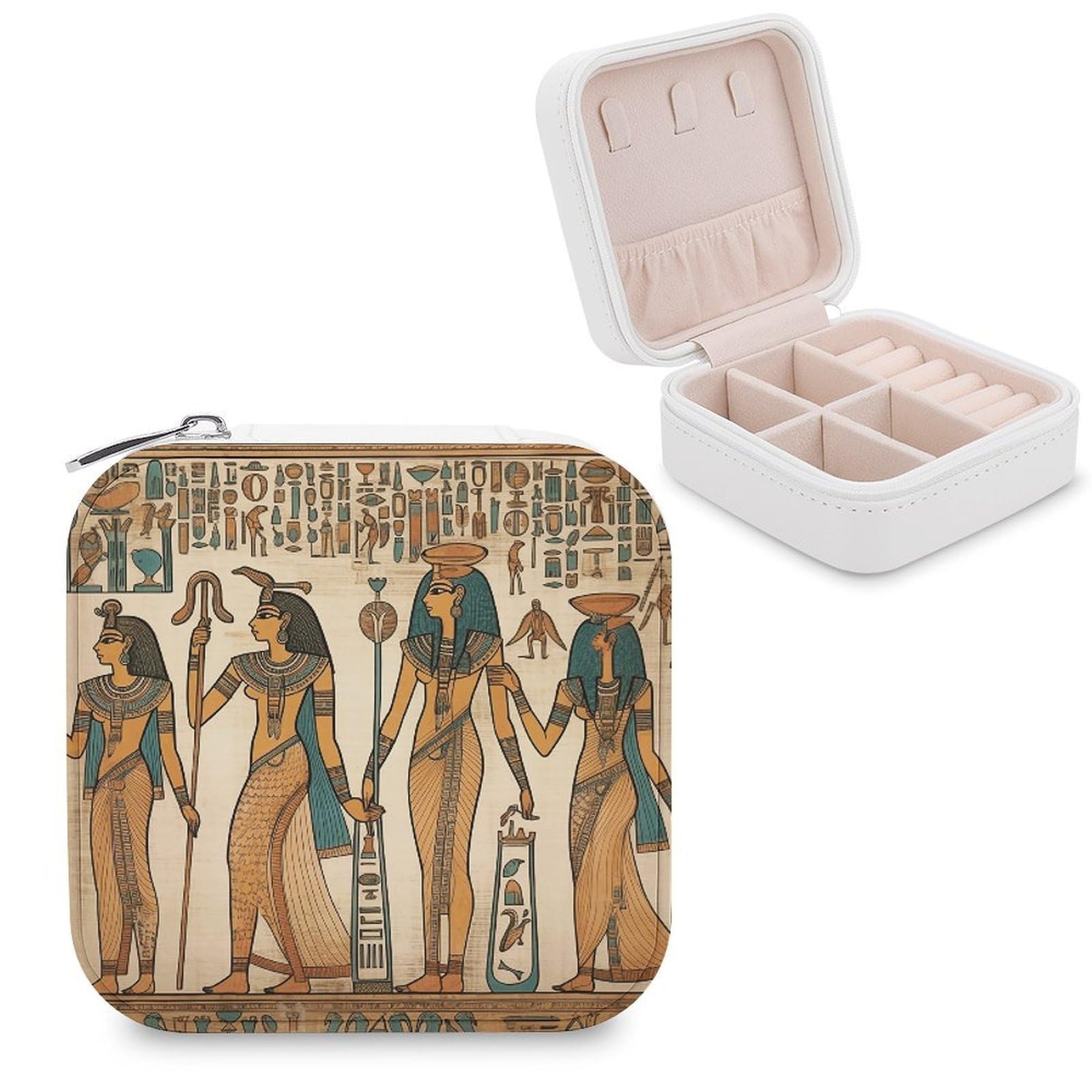 VstaDank Women in Ancient Egypt Travel Jewelry Case Small Portable Jewellry Organizer Box PU Leather Organizer Boxes Personalized Jewellery Storage Holder Gift for Womens Rings Earrings