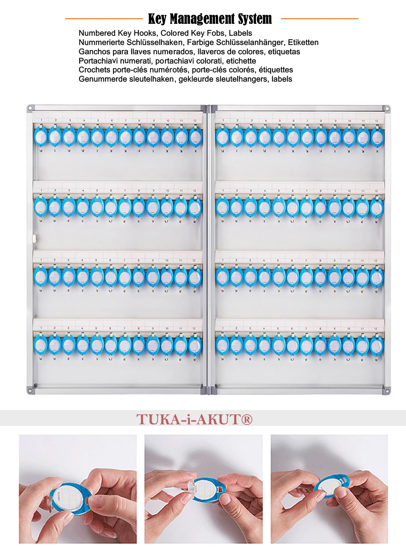 TUKA-i-AKUT Armario de Llaves para 96 Llaves, Metal Caja para Llaves con Cerradura y Llavero, Montaje en Pared, Caja de Almacenamiento para Guardar Llaves de Aleación de Aluminio, TKD8650-96