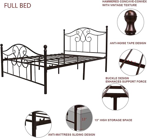 Miniatura 22 de Base de cama de metal Queen con cabecera y estribo, plataforma de granja, marco de cama tamaño Queen para debajo de la cama, no necesita somier y