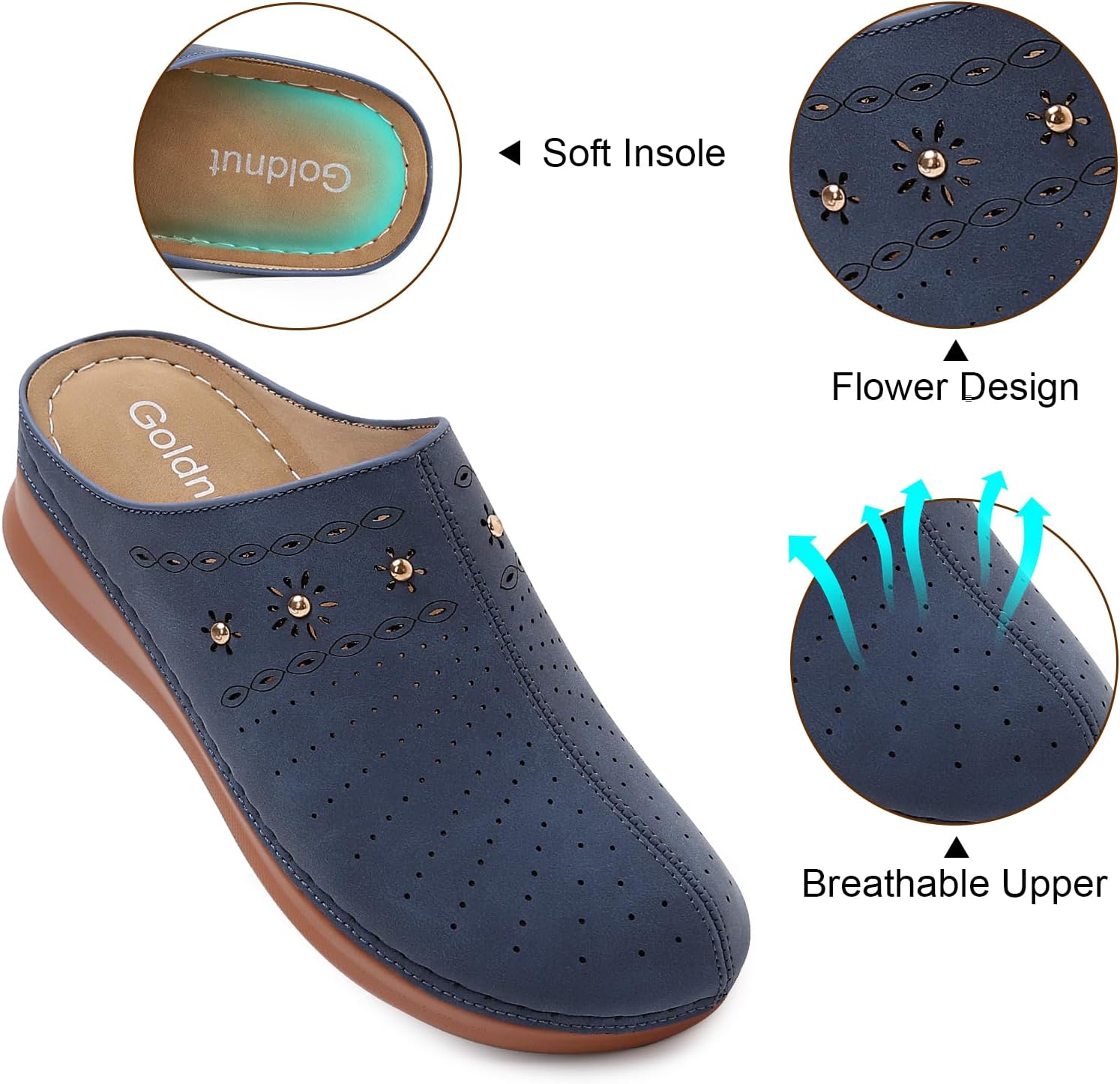 Closed Toe Clogs for Women Slip-On Mules: Comfortable Women's Mule & Clog with Carved Floral Design - Image 4