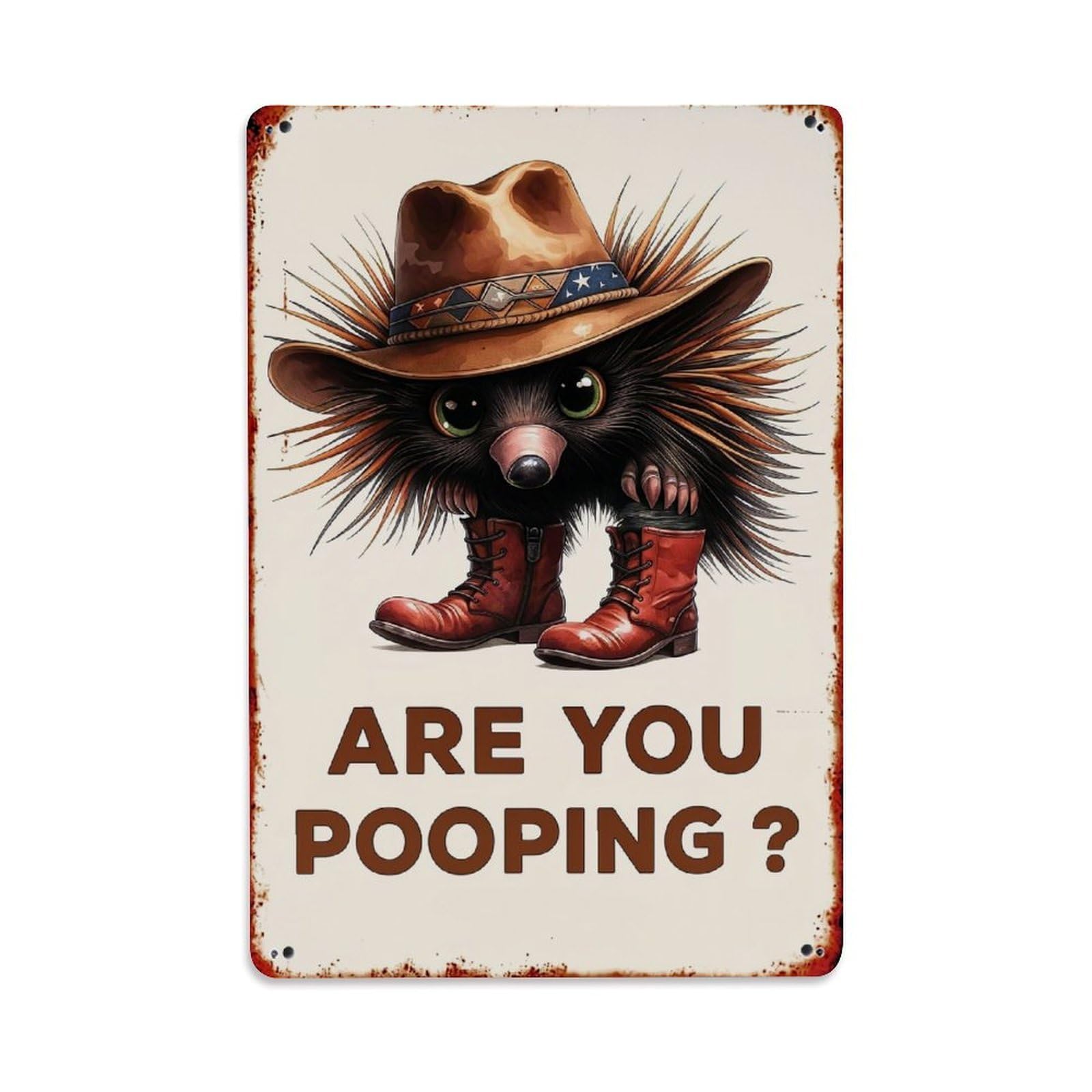 Jdyaojiesheng Vintage Cowboy Porcupine With Boots And Hat Tin Sign Retro Metal Wall Decor Metal Poster, Home Bar Garage Farmhouse Cafe Wall Art Decoration 8X12inches