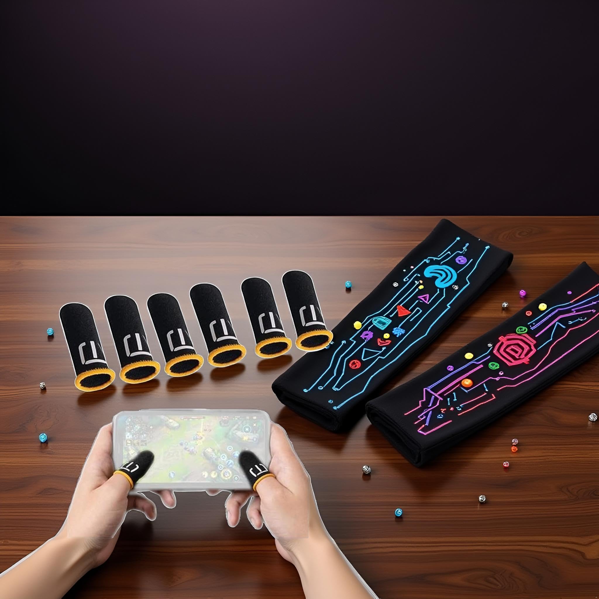 3 Pair Black Patterns Gaming Finger Sleeves Breathable Fingertips Gameler Sweatproof Games-Slip Thumb GR9l5 Gloves for Mobile Cell Phone Gaming Finger Sleeves 1