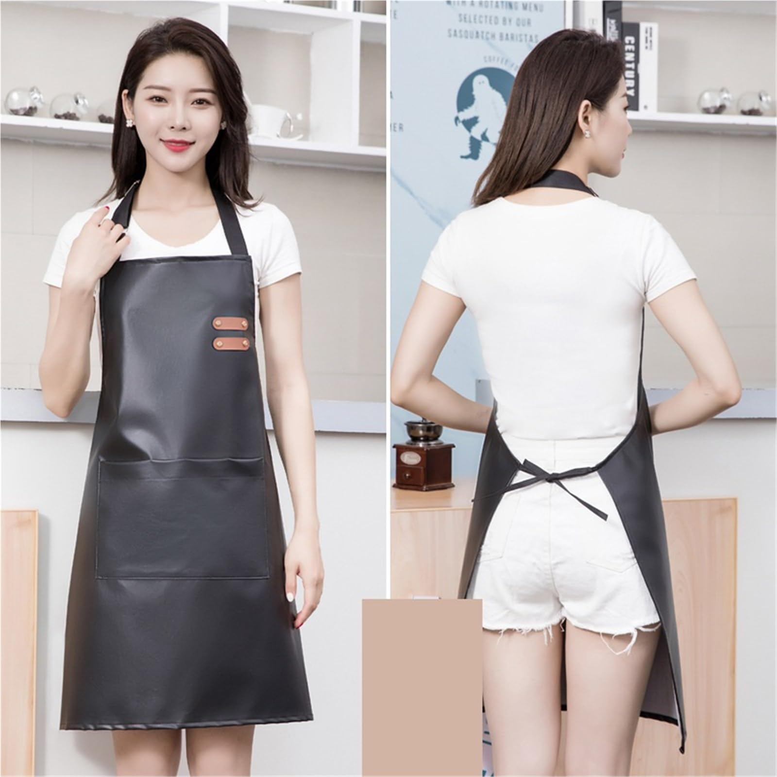 Delantal Delantal de cuero PU impermeable y resistente al aceite, ropa de trabajo de cocina, delantal Unisex ajustable, 2 uds. Para Restaurante, Cafetería
