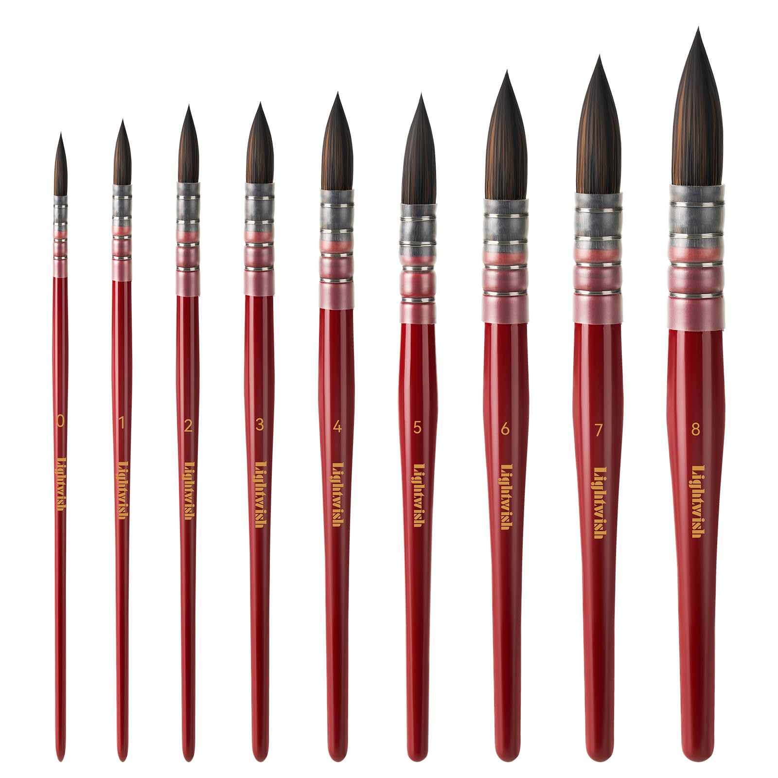 Lightwish Set di pennelli ad acquerello, 9 pezzi, setole sintetiche, pennelli professionali per acquerello, guazzo e acrilico, pennelli tondi, per artisti, adulti, principianti e hobby