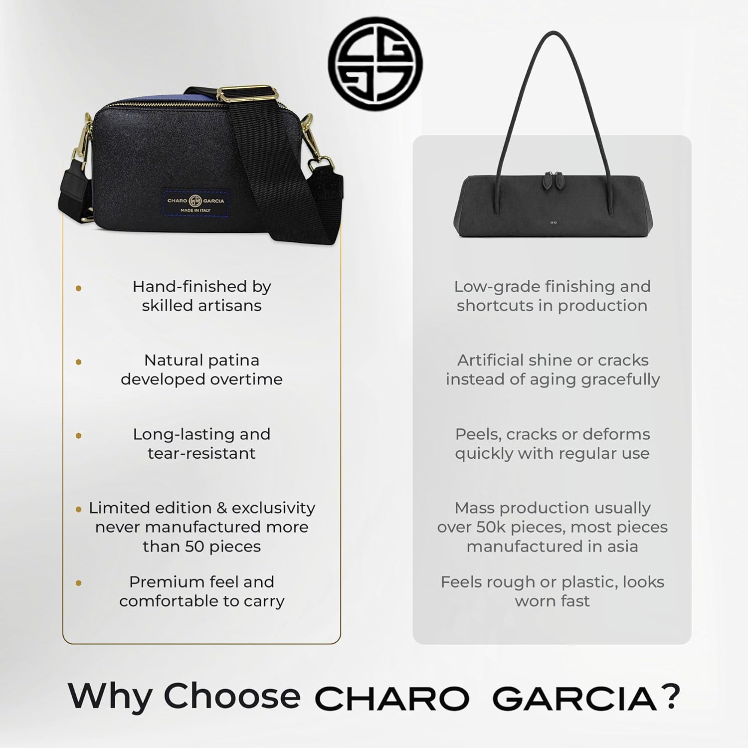 CHARO GARCIA Crossbody Bags for Women - Italian Cecilia Leather Purse - Festive Casual Outgoing Sling Bags
