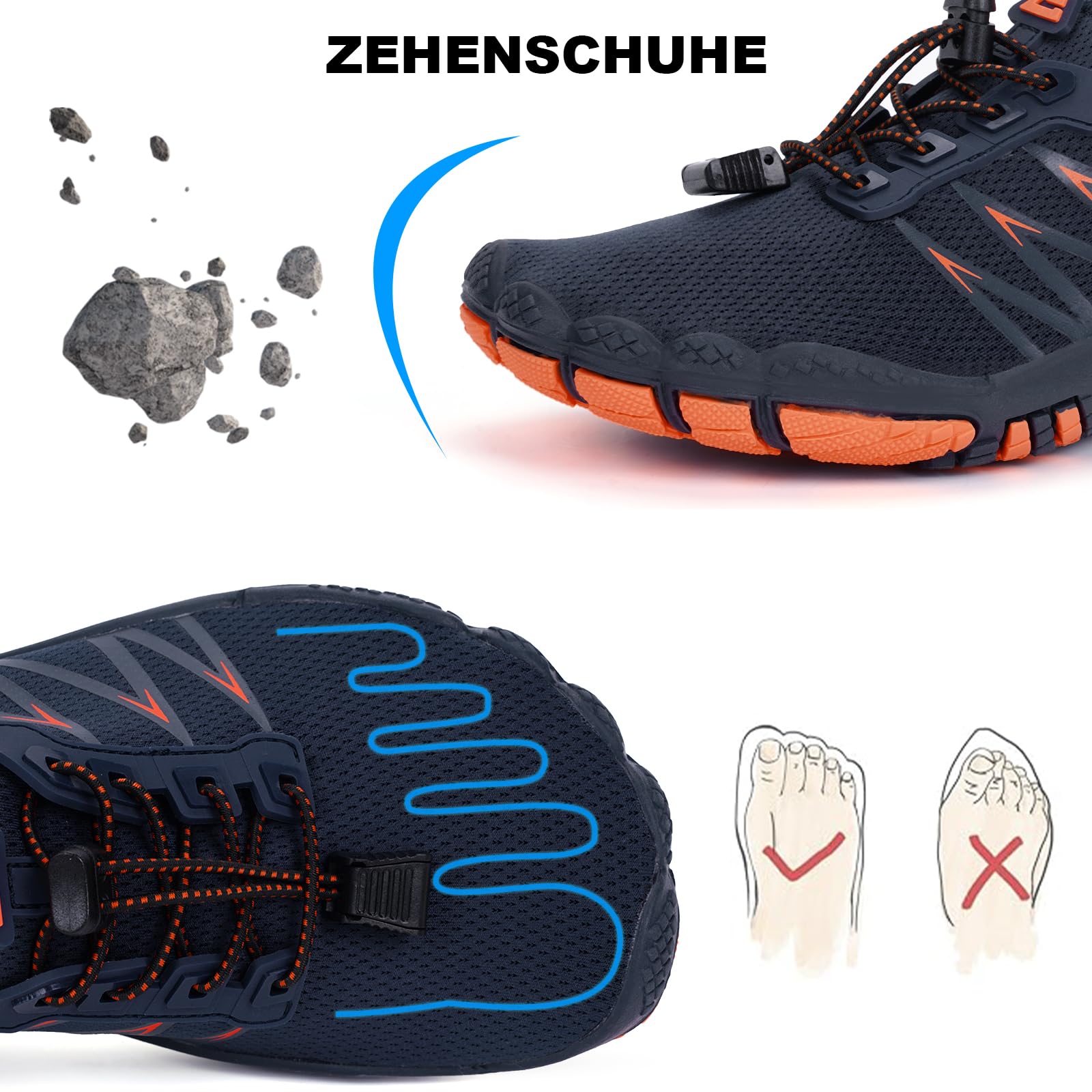 RUYI Unisex Barfußschuhe Damen Herren Traillaufschuhe, Weich Leicht Fitnessschuhe mit rutschfest Sohle & Breiter Zehenbox, Schnell Trocknend Badeschuhe