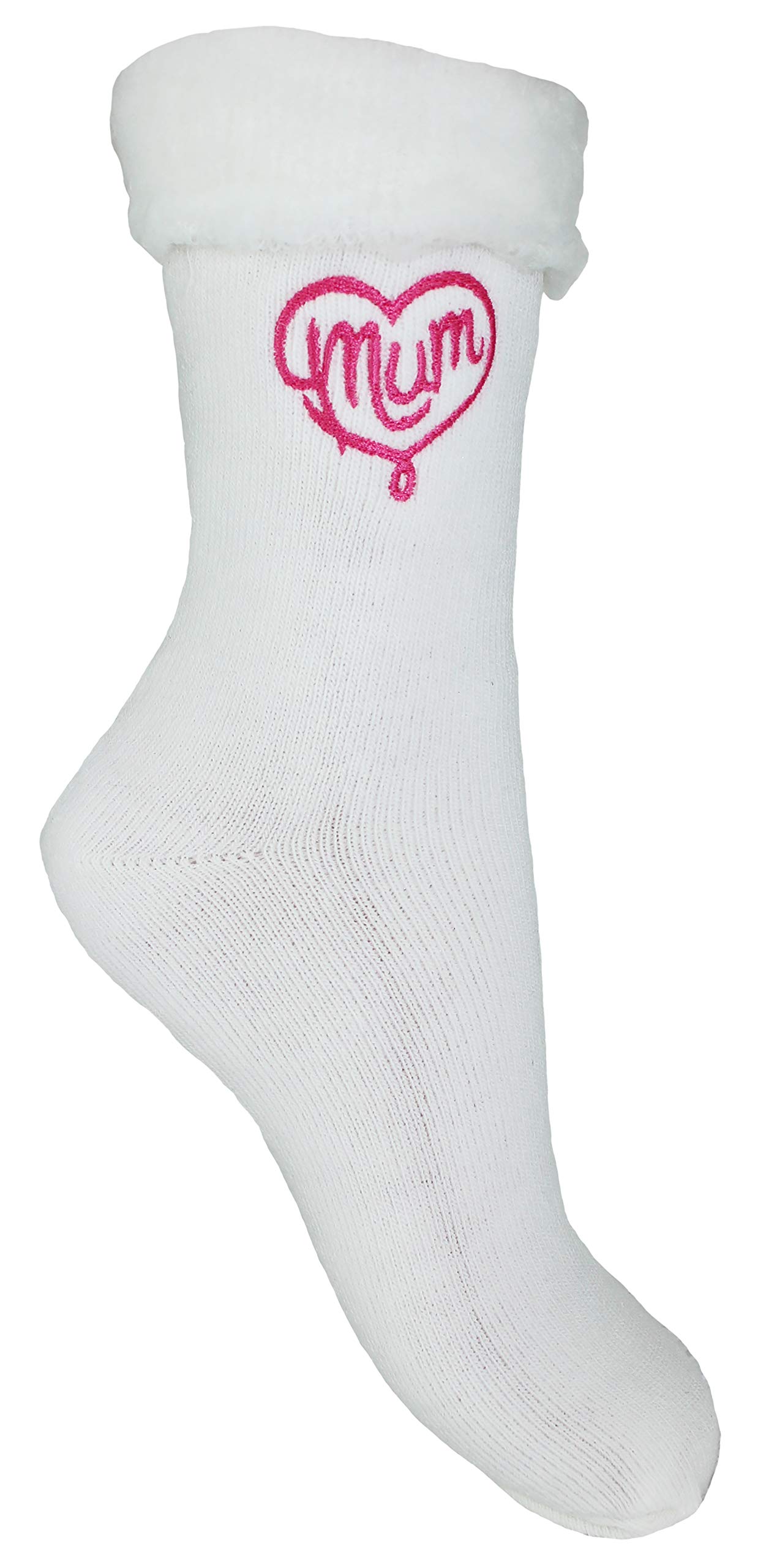 Teddyts Women's White Mum Love Heart Super Soft Cosy Thermal Bed Socks (White)