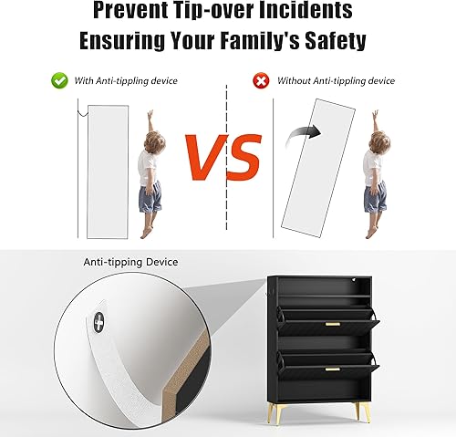 Miniatura 5 de Rumiiro Zapatero con 2 cajones abatibles, almacenamiento de zapatos independiente con patas de metal, moderno organizador de zapatos con estante