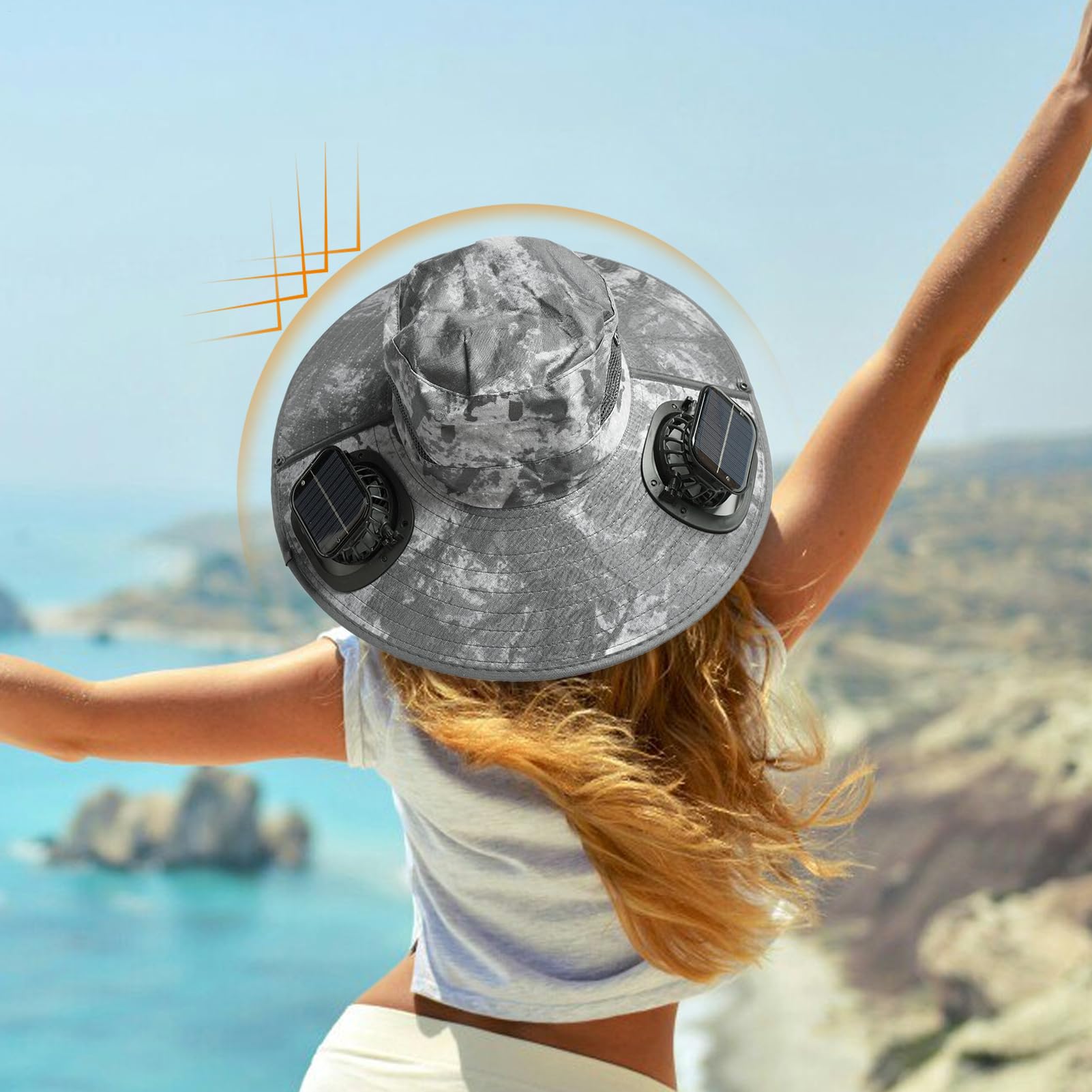 Cappello Ventilato Copricapo Leggero Protezione Personale | Cappello a Tesa Larga con Ventilatore Solare Outdoor Attrezzatura Personale Per Spiaggia Pesca Campeggio Outdoor Viaggi