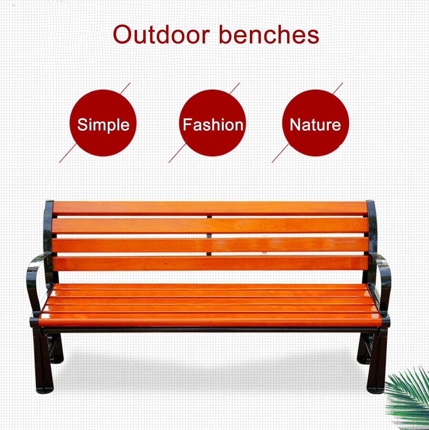 Outdoor Bench, Patio Garden Bench, Furniture Chair w/Backrest & Ergonomic Armrest, Metal Loveseat Chairs for Park, Yard, Porch, Lawn, Balcony, Backyard(A,59x15.7x15.7in)