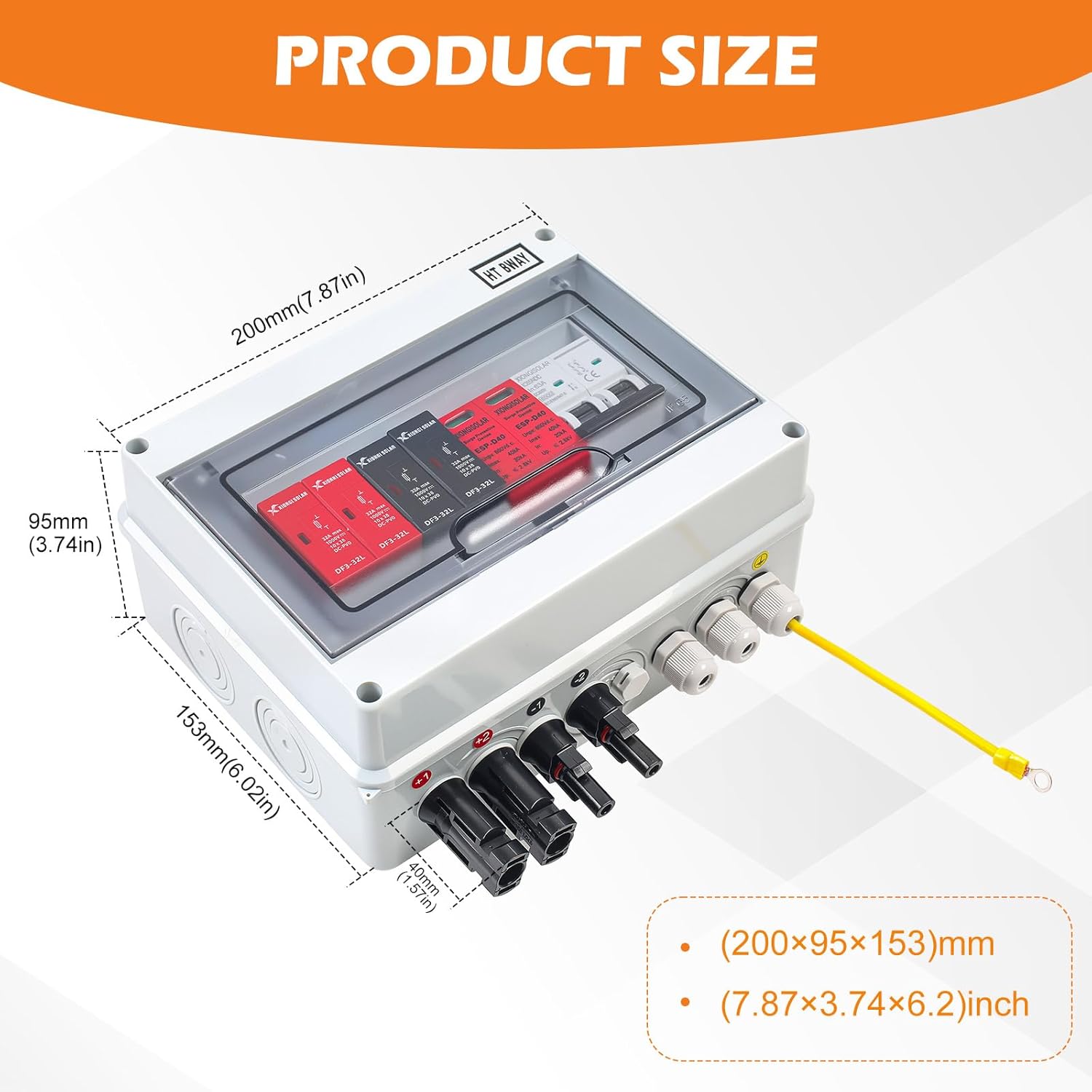 32A 600V DC PV Solar Combiner Box, 2 String 2 in 1 Out Solar Circuit Isolator Combiner Box for Solar Panels, Waterproof & Lightning Protection & Anti-UV Solar