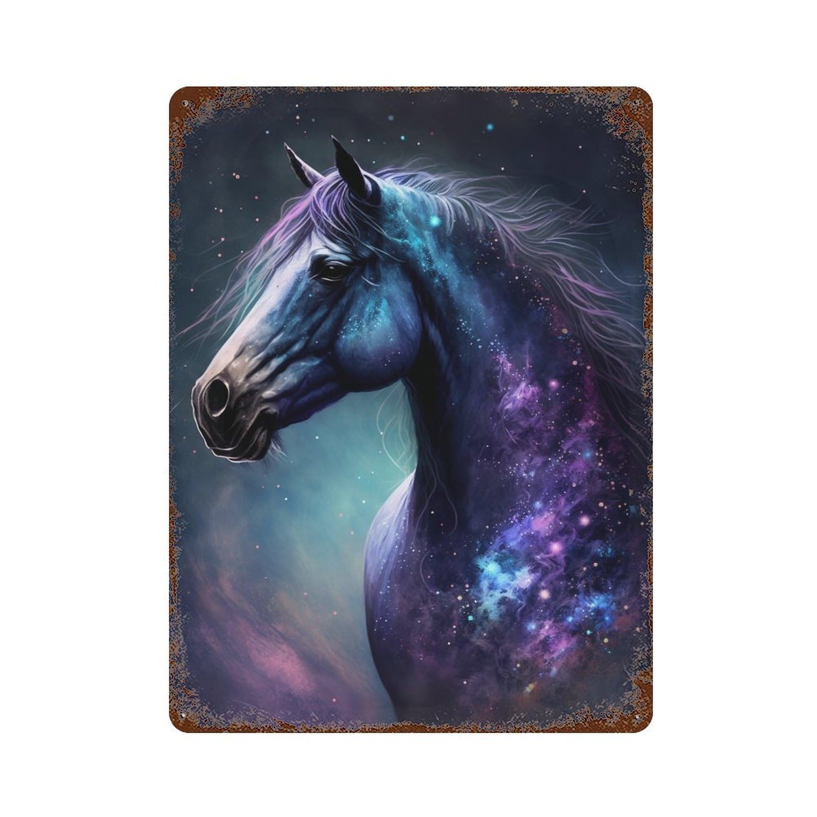 Garage Style Galactic Horse Art Print-7 Distressed Metal Wall Sign 15.7"x11.8", Farmhouse Wall Decor for Bar And Workshop