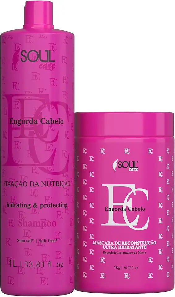 Kit Reconstrução Profissional Engorda Cabelo - Shampoo e Máscara Cronograma Capilar | Soul Care Profissional (1l)