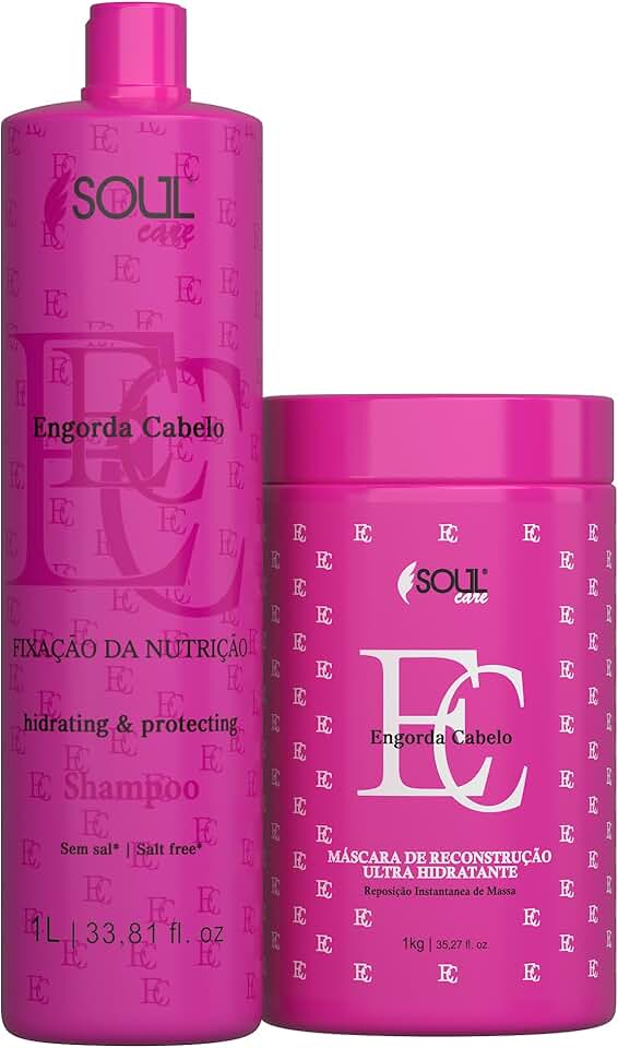 Kit Reconstrução Profissional Engorda Cabelo - Shampoo e Máscara Cronograma Capilar | Soul Care Profissional (1l)