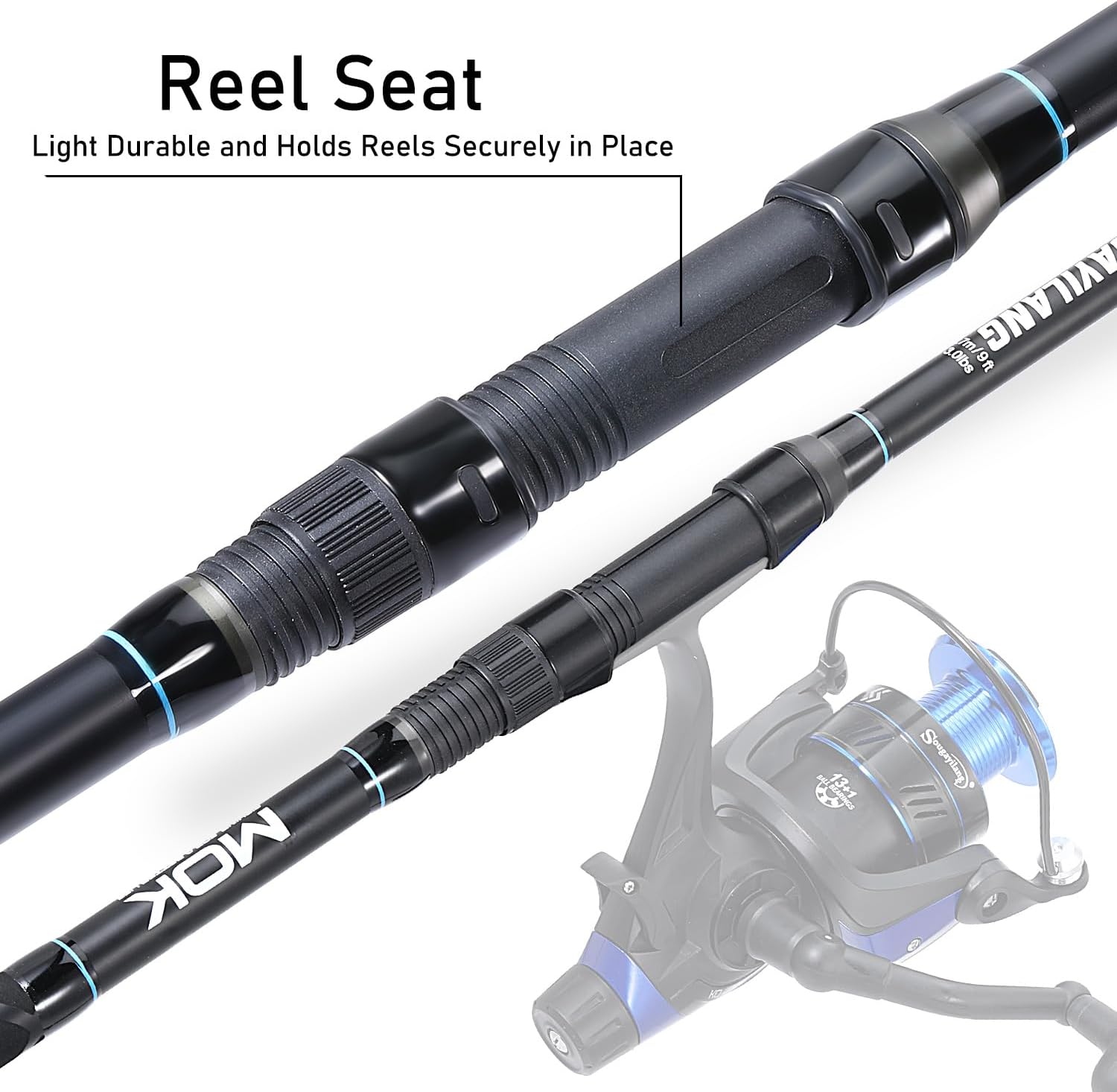 Sougayilang Spinning Fishing Rod, 3-Piece, Carbon Catfish Rod with EVA Comfortable Handle for Catfish and Carp Fishing, Medium/Heavy Power, 9'0"/10'0"/11'0"