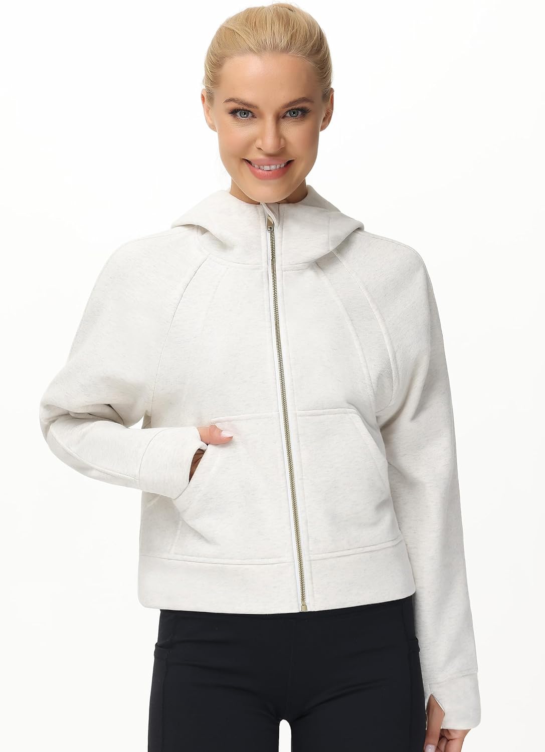 THE GYM PEOPLE Women's Full-Zip Up Hoodies Jacket Fleece Workout Crop Tops Sweatshirts with Pockets Thumb Hole - Image 5