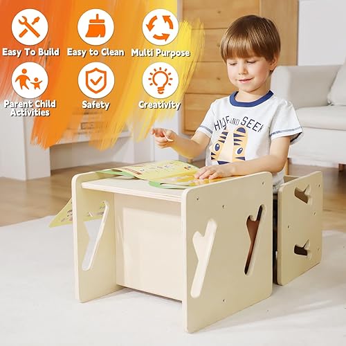 Miniatura 6 de Montessori Juego de mesa y silla de destete de madera maciza para niños pequeños, muebles Montessori