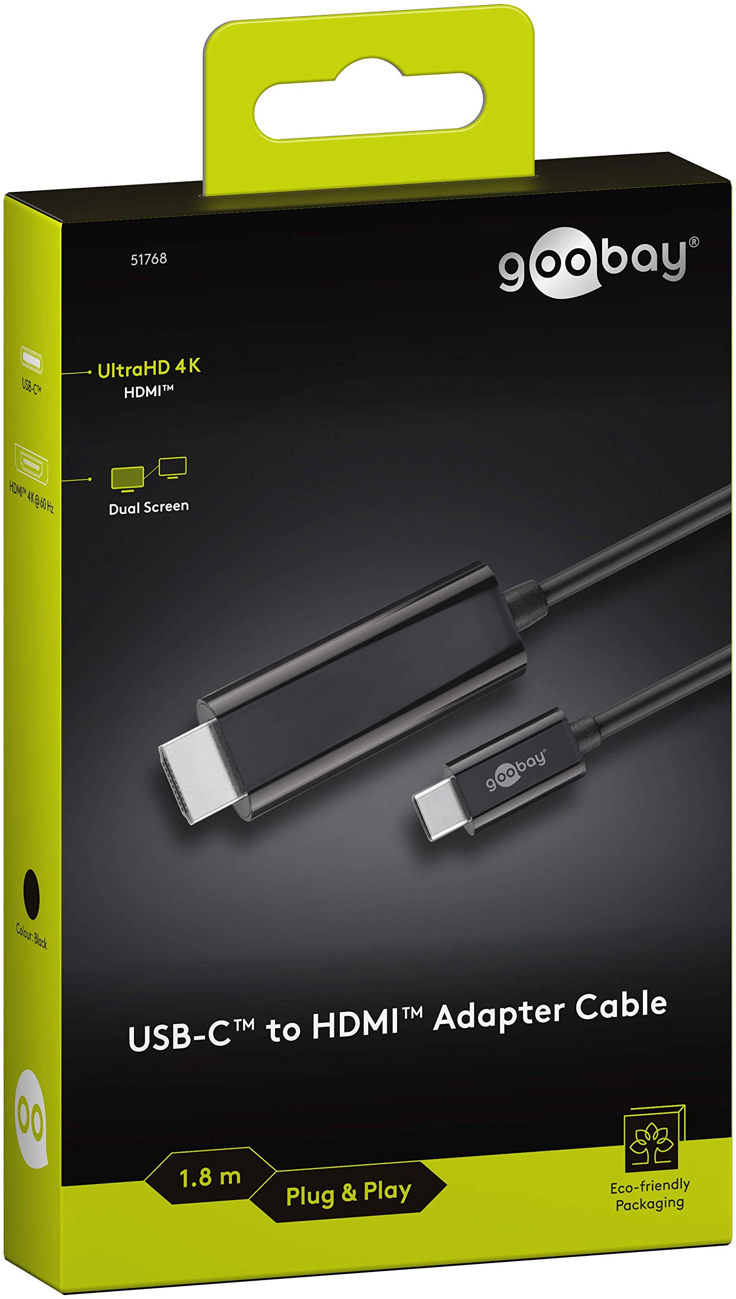Goobay 51768 - Cable Adaptador USB-C a HDMI (1,80 m), Color Negro