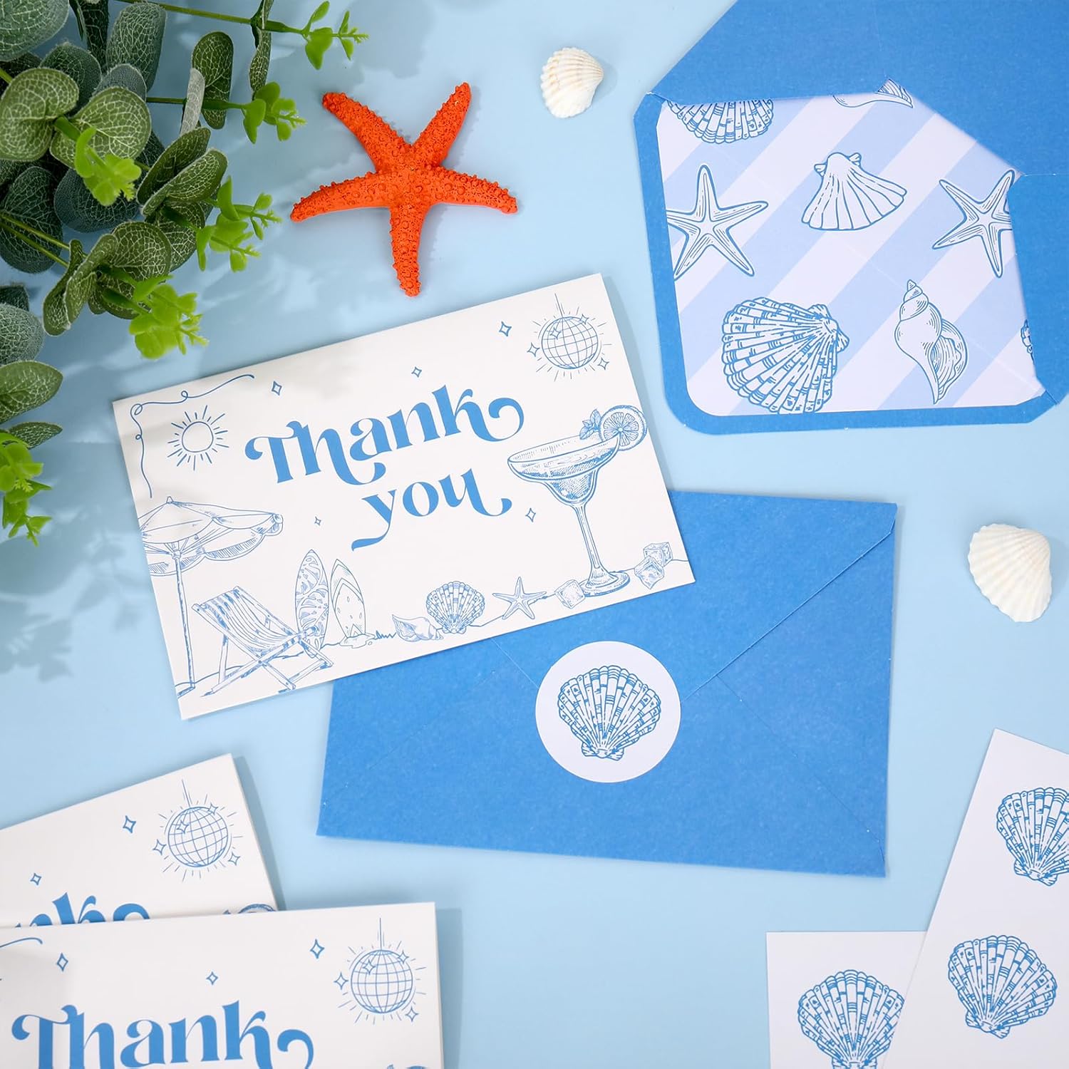 FYSUIMU 24 Pack Beach Thank You Cards Last Toast on The Coast Note Cards with Envelopes Stickers Blue Blank Greeting Card for Summer Bachelorette Party