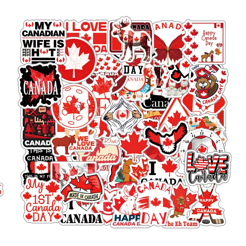 61Pcs Canada Stickers Pack, CAN Aesthetic Graphic Vinyl Waterproof Sticker Decals for Water Bottle,Laptop,Phone,Skateboard,Scrapbooking,Bumper Choice for Kids Teens Adults Fans for Party Supply