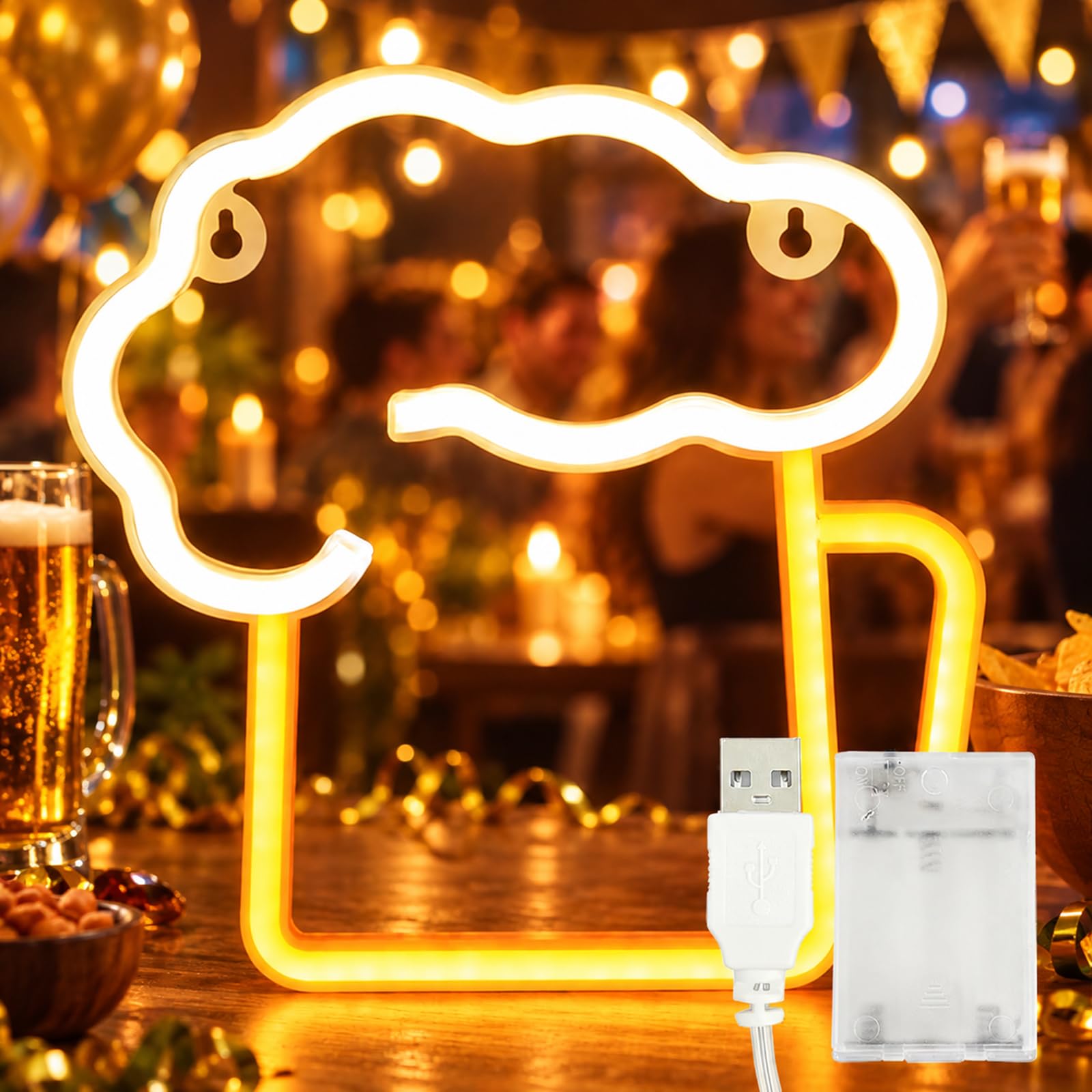ZingBox LED Leuchtreklame Bier, LED Neonlicht Zeichen Licht, Batterie oder USB Powered, Neonschild Deko, Neonlicht 3D Wanddeko für Bars, Clubs, Restaurants, Feiertage, Partys, Geschäfte