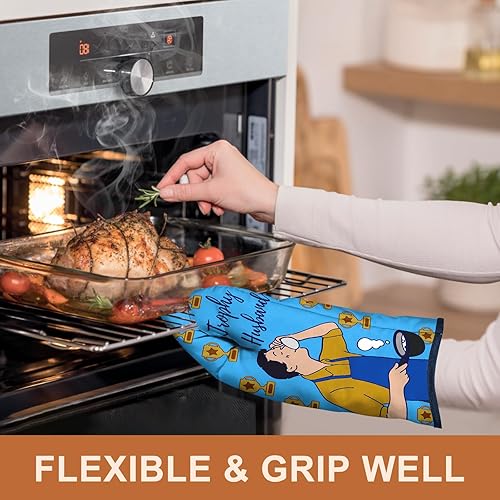 Miniatura 4 de Swooflia Divertidos guantes de horno 2 piezas para cocina, resistentes al calor, guantes calientes para cocinar, asar a la parrilla, trofeo, marido,
