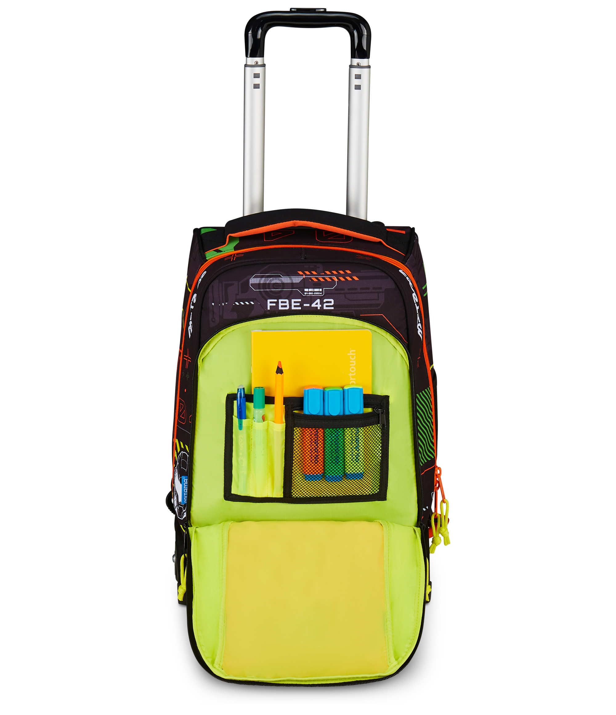 Mitama Trolley DR Scuola FLUO BATTLE, Nero - Arancione, 34 Lt, Tasche multifunzione, Spallacci uso zaino, Per bambini e ragazzi,scuola elementare e media, Tempo libero e viaggi