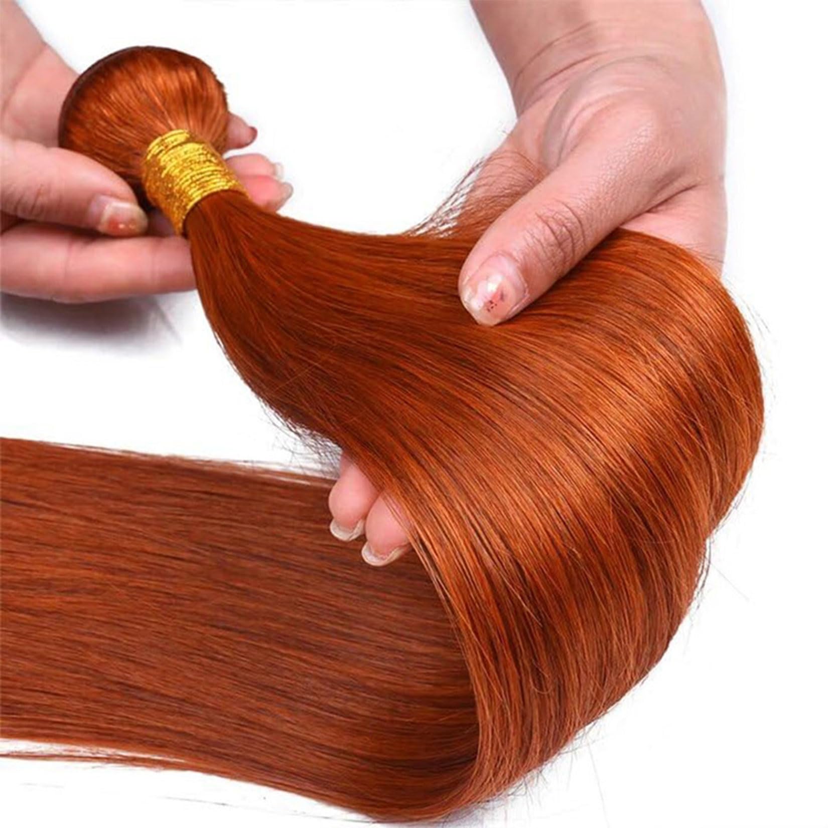 #350 Arancione Pacchi Allentati Profondi con Chiusura Capelli Umani con Chiusura in Pizzo Extension di Capelli Vergini Brasiliani Lisci di Alta Qualità per Donne Nere,10 12 14+10closure