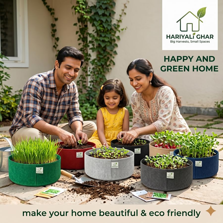 Image of 400 GSM Geo Fabric Round Grow Bags 12x6 Inch, Red Planting Bags for Terrace and Kitchen Gardening Pack of 3