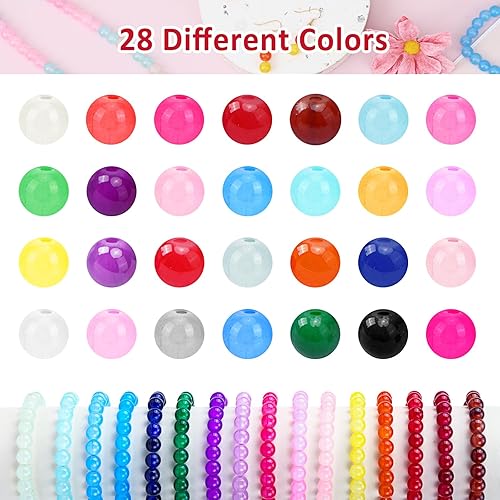 Miniatura 3 de QUEFE Kit de 700 cuentas de vidrio para la fabricación de joyas, 28 colores de cuentas de cristal de 0.315 pulgadas a granel para pulseras y