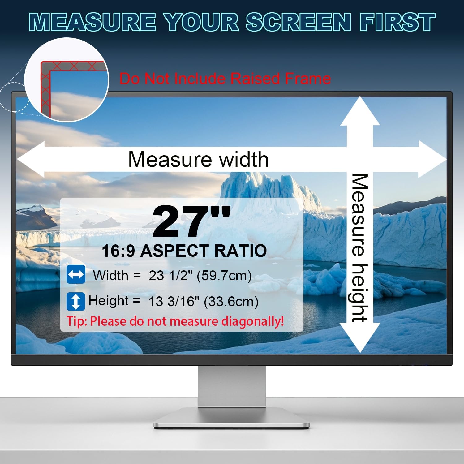 27 Inch 16:9 (59.7x33.6cm) Privacy Screen for Computer Monitor - Blue Light Filter & Anti-Glare, Removable Screen Privacy Shield | PC Protector Film for Office