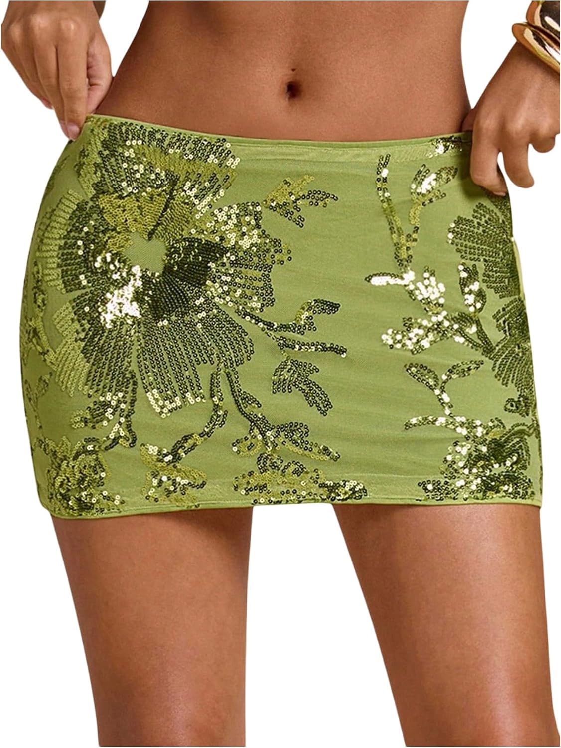 BEAUDRM Women's Floral Sequin Mini Skirt Sparkly Bodycon Summer Night Out Club Party Skirts