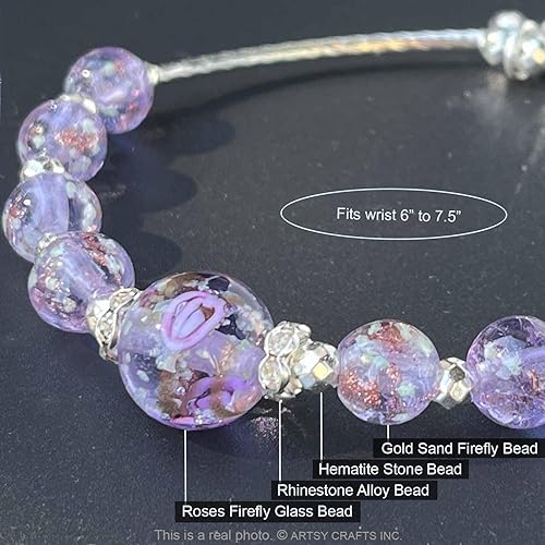 Miniatura 16 de ARTSY Crafts - Pulsera de cuentas de luciérnaga que brillan en la oscuridad para mujer, cuentas de vidrio luminosas, pulseras de cuentas de cristal