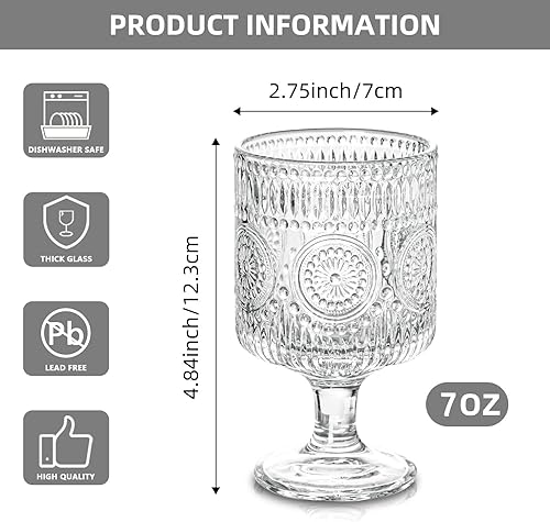 Miniatura 2 de Juego de 4 copas románticas vintage con diseño floral en relieve, vasos mezclados para bebidas, para bares, restaurantes, fiestas y cenas elegantes,