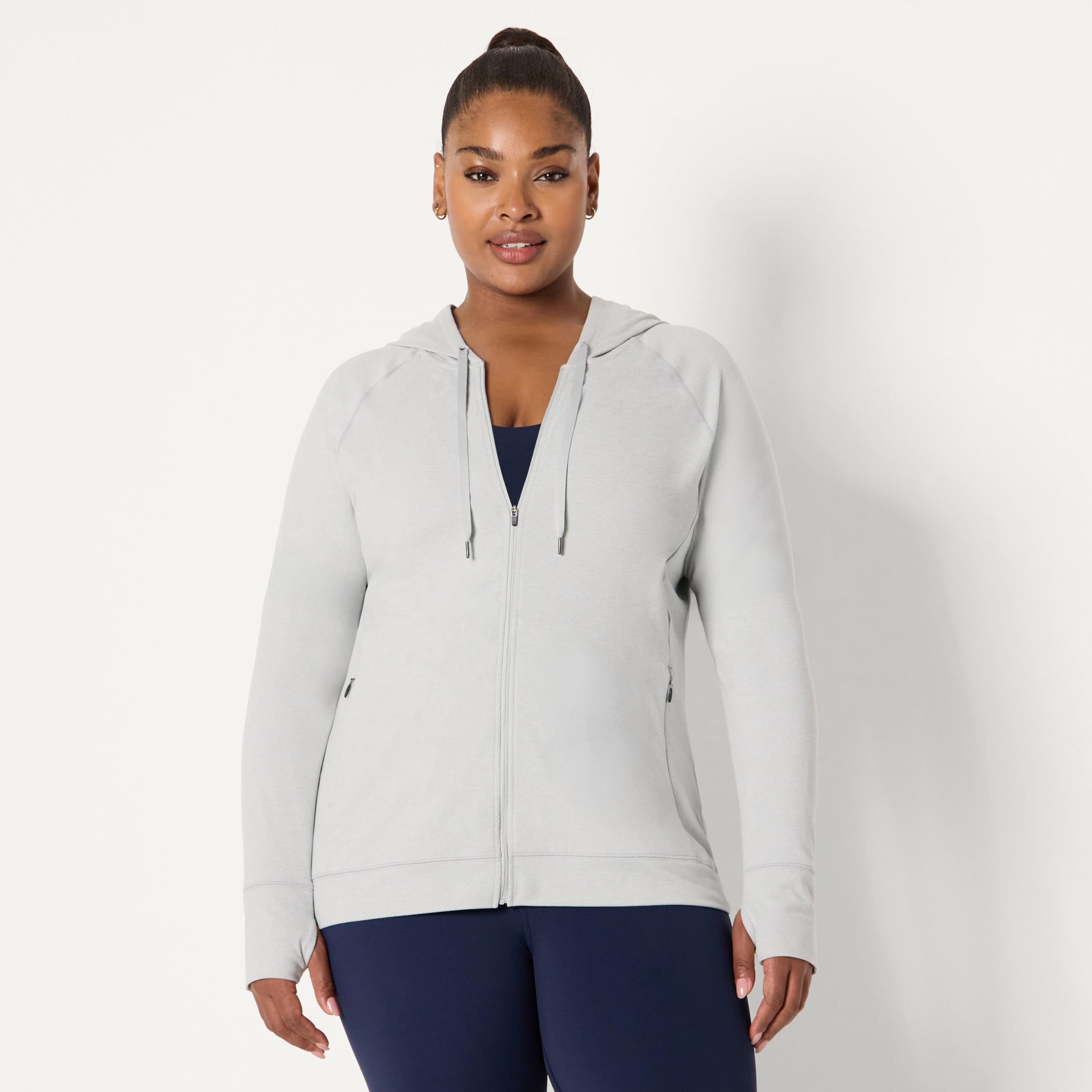 Amazon Essentials Chaqueta Deportiva Larga con Capucha y Cremallera, Ligera, Suave y de Alto Rendimiento Mujer