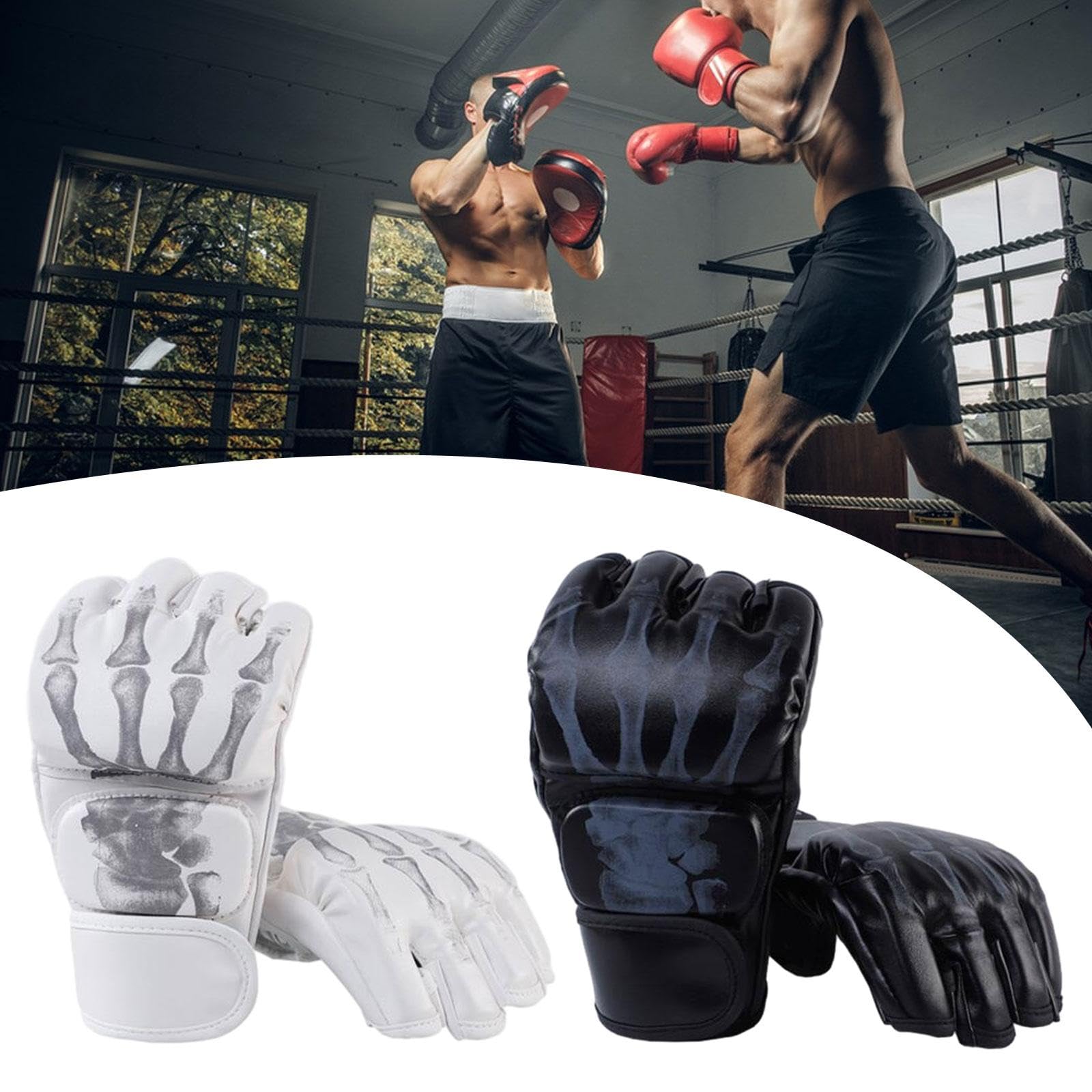 Guantes MMA Kickboxing Medio a Prueba de Golpes con Palma Abierta para Boxeo Lucha Artes Marciales 2 Pares