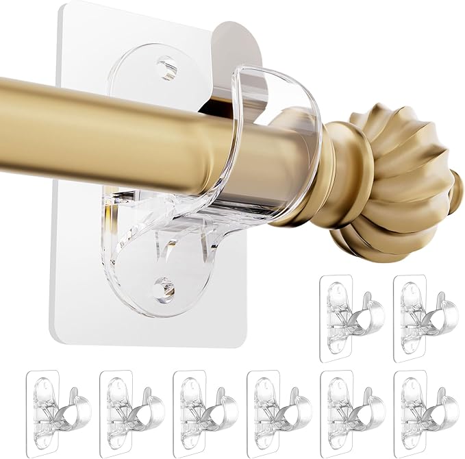 No Drill Curtain Rod Brackets, 8 Pack Adhesive Curtain Rod Holder