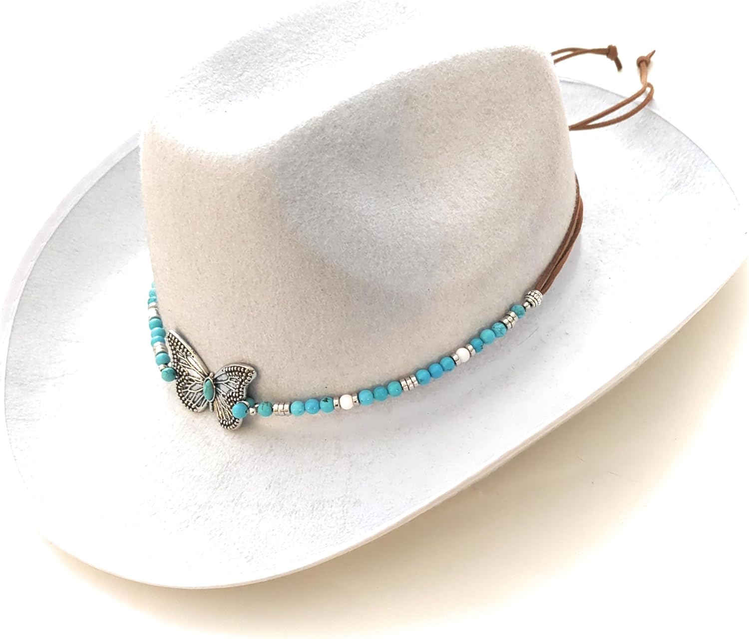 Boho Western Butterfly Hat Band for Women Turquoise Bead Genuine Gemstone Adjustable Chic Accessory Handcrafted Festival Cowgirl Jewelry
