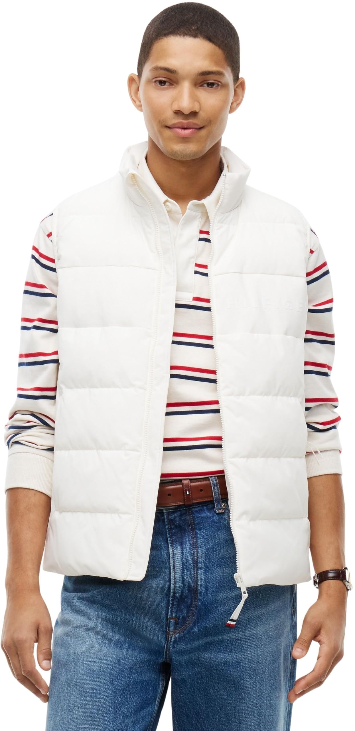 Tommy Hilfiger Herren Markenweste MW0MW45275 Weste Elfenbein Seide S