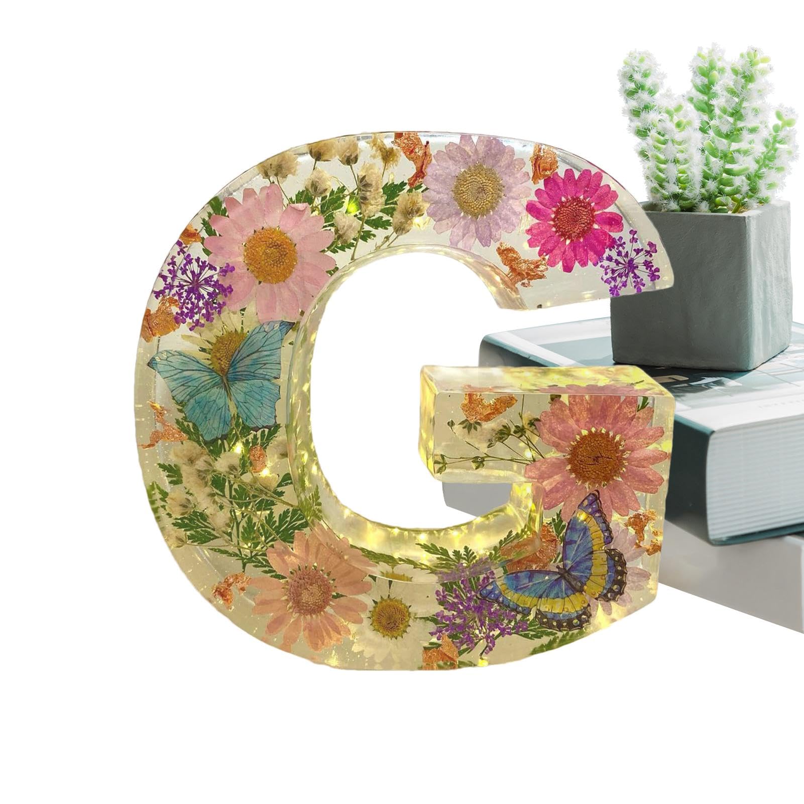 Floral Resin Night Light Letter, Floral Resin Night Light, Pressed Flower Resin Letters with LED Light, Initial Letter Floralnight Light Resin Lamp, Night Lamp for Mother Wife Birthday Present