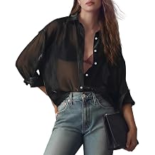 Ainangua Shiny Sheer Top for Women Summer Lightweight Sheer Blouse Sexy See Through Shirts
