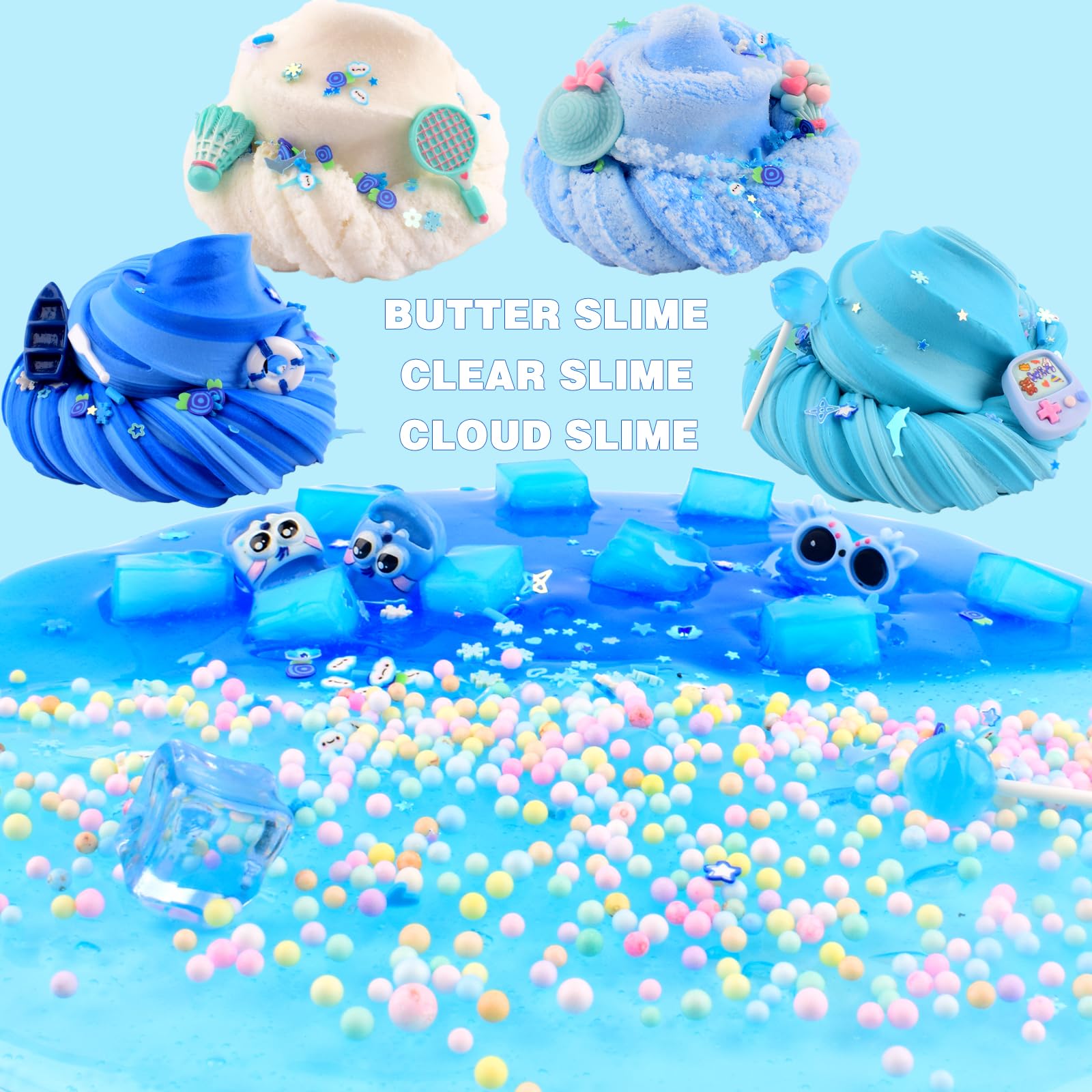 6er Slime Set für Kinder, 6 x 60 ml blaues Schleim Spielzeug mit Cloud Slime