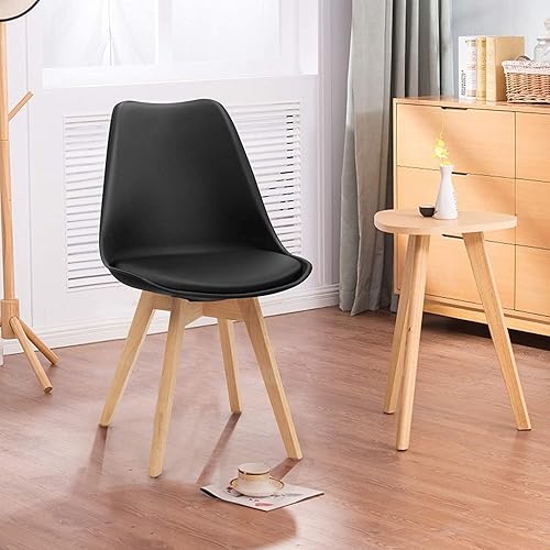 Miniatura 4 de Hysache (HW67271) - 4 sillas de comedor modernas, con respaldo alto, asiento acolchado y patas de madera maciza, sillas laterales tapizadas de Negro