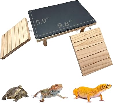 Bearded Dragon Platform Wooden Reptile Hideout Cave Climbing Tank Accessories with Reptile Basking Rock for Leopard Gecko Lizard Tortoise Small, 9.8 5.9 Inches
