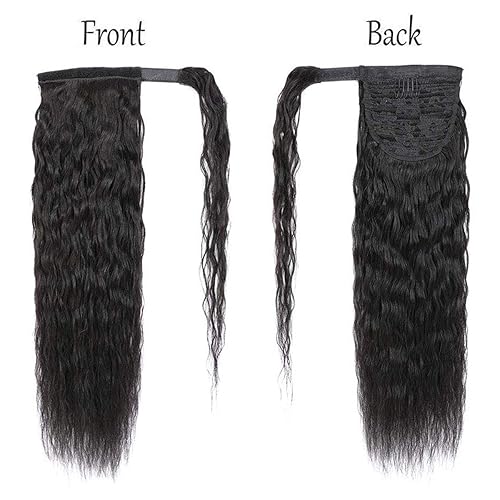 Miniatura 6 de Extensiones de cola de caballo de cabello humano ondulado negro natural, ondulado de maíz negro natural, ondulado, envolvente, cola de caballo