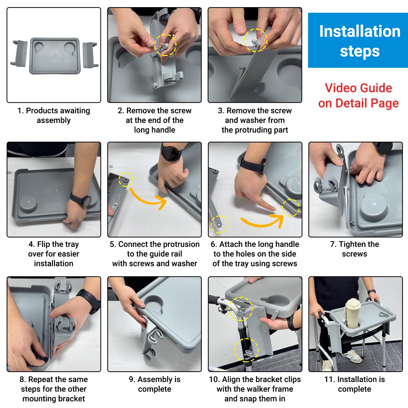 Bandeja para andar con dos portavasos, plegable para escritorio, tabla de regazo, ayuda a comer para pacientes lactantes, 11 pulgadas de ancho x 16 pulgadas de largo