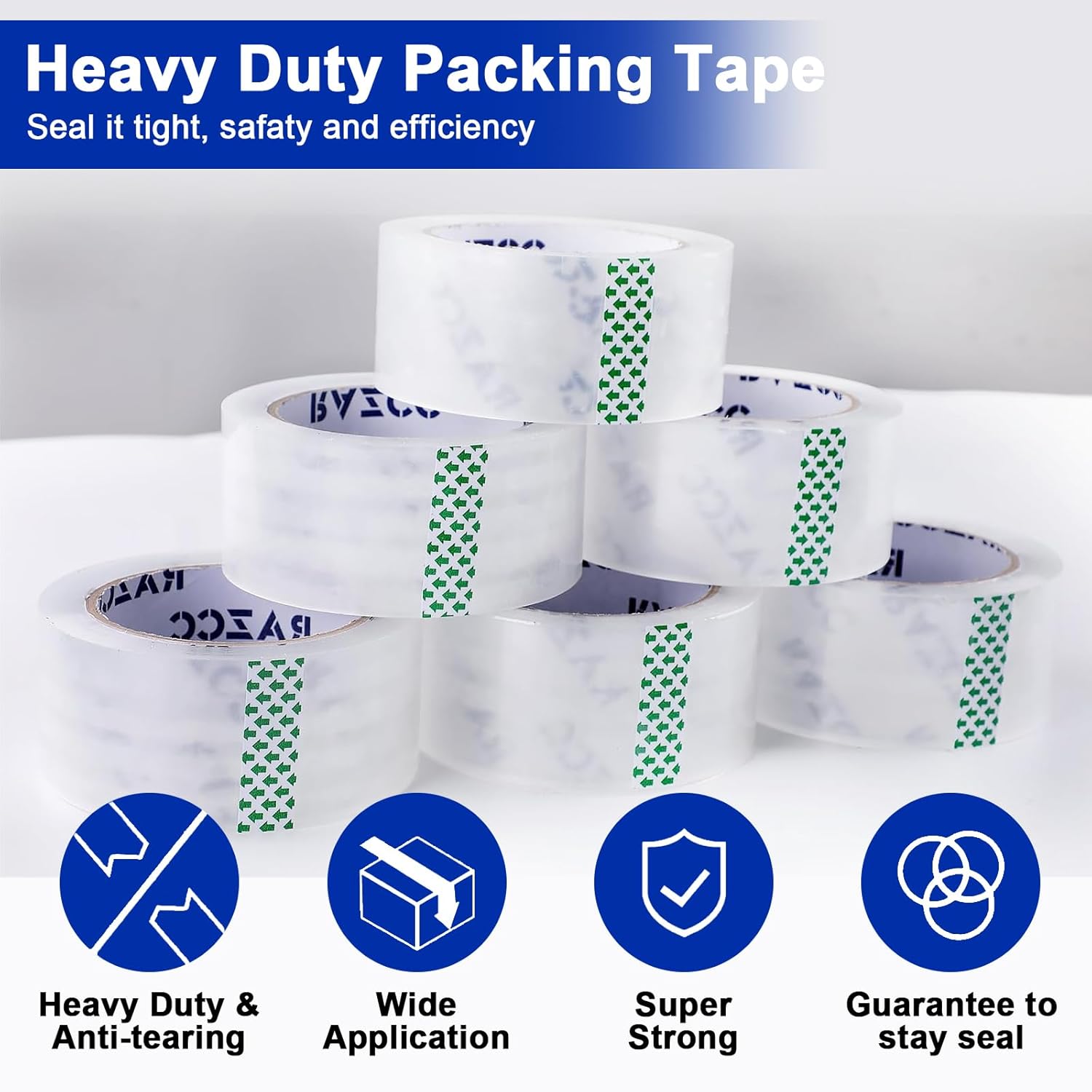 Clear Packing Tape, 24 Rolls Heavy Duty Packaging Tape with Dispensers for Packing Shipping Moving and Sealing, Thicker Packing Tape-2" x 65 Yards Per Roll, 1560 Total Yards - Image 3