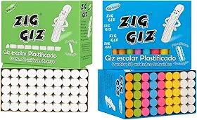 Kit Com 2 Caixas De Giz De Lousa Branco 50un Colorido 50un
