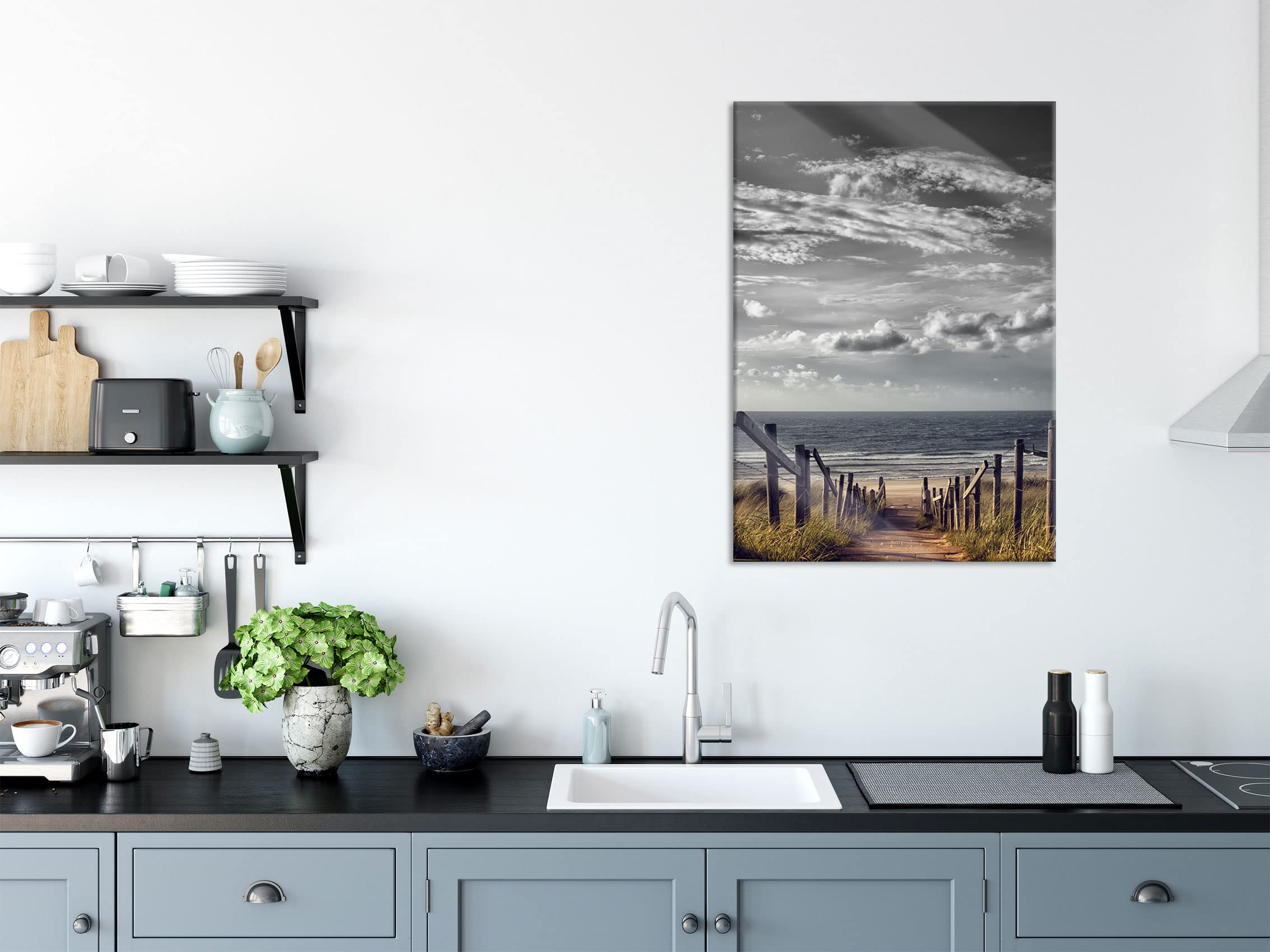 Pixxprint Glasbild, Wandbild aus Echtglas, Weg zum Strand am Meer, 60x80 cm, inkl. Aufhängung und Abstandshalter