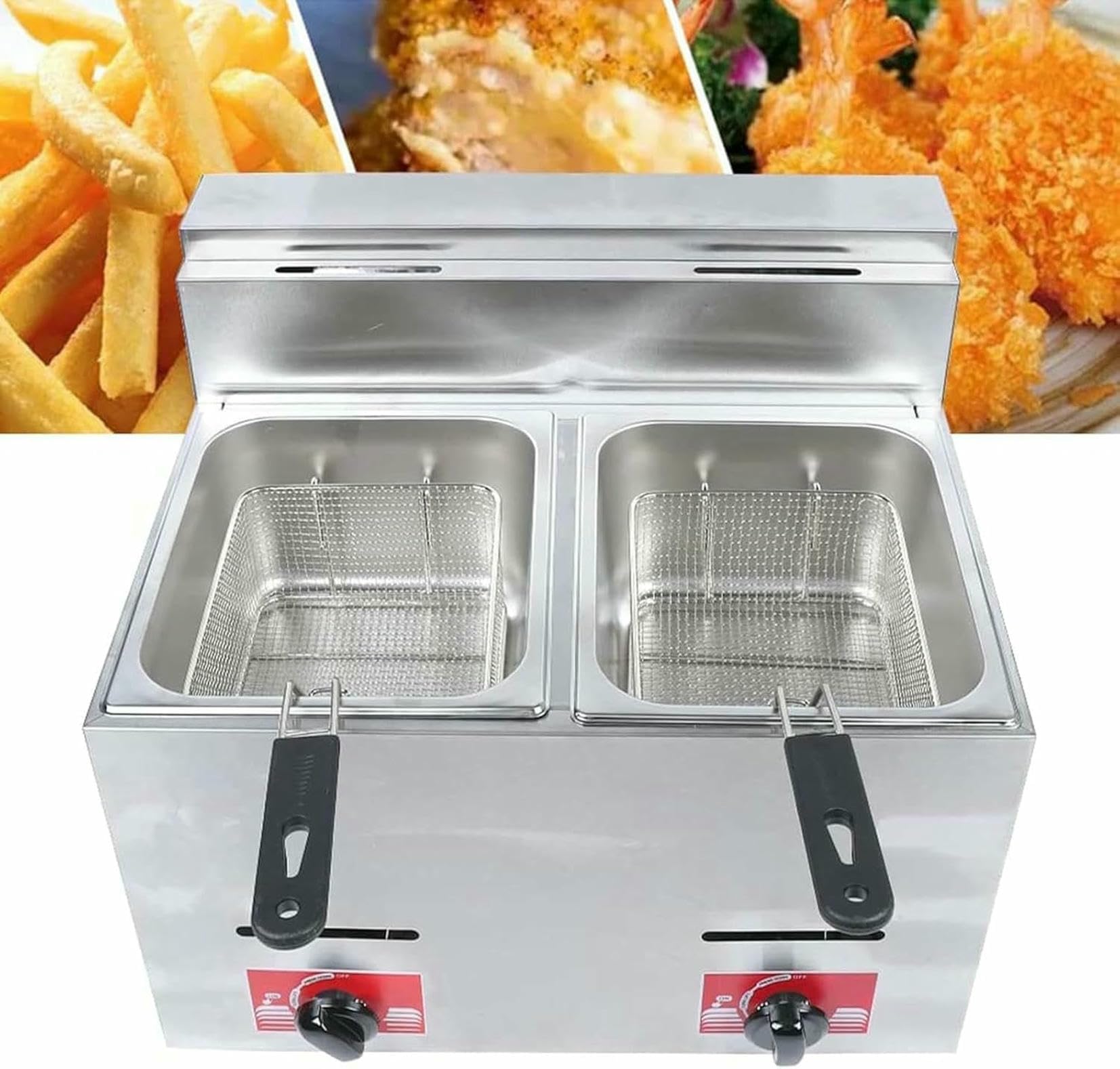 Cesta para freidora de Grasa Comercial de 6 l x 2 Pulgadas, freidora de Gas GLP Comercial de encimera de Acero Inoxidable, freidora de Gas Profesional con Cesta y Pala para Cocina Comercial